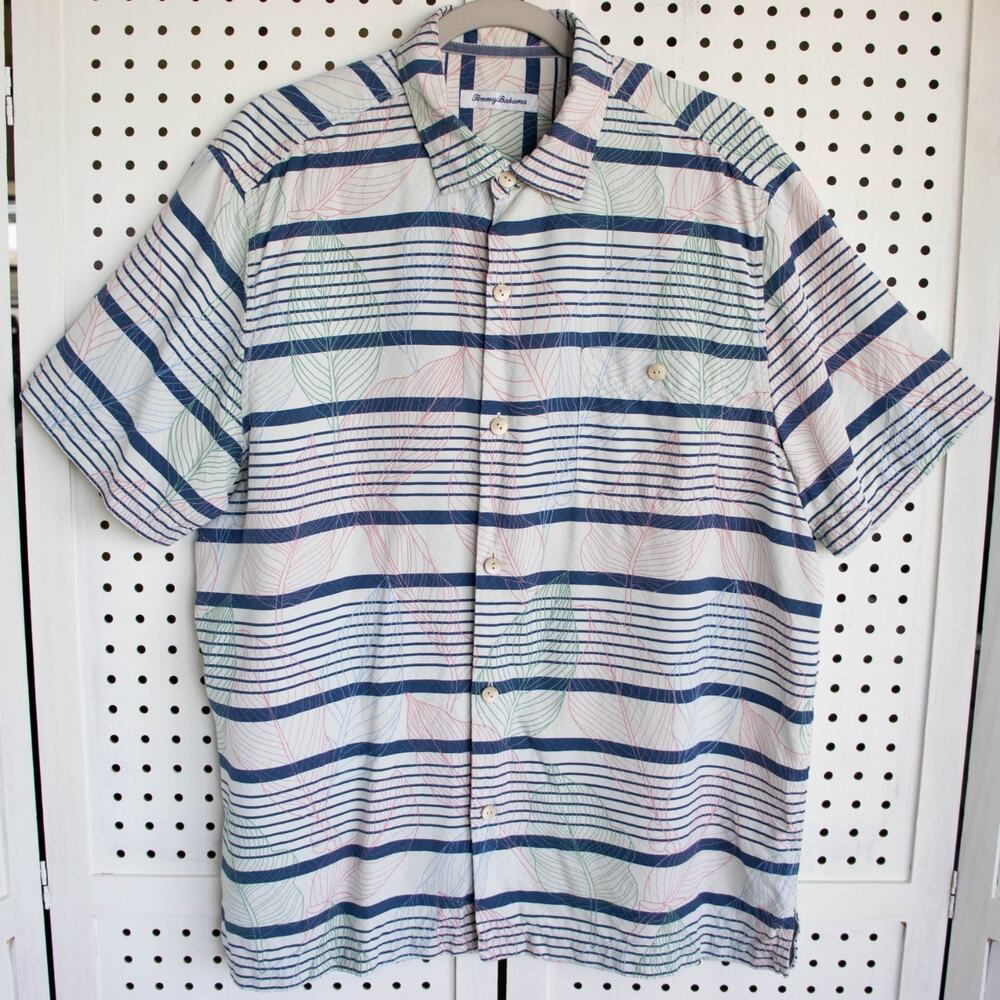 Tommy Bahama Silk Camp Shirt Isla Murada Stripe Coconut T318965 Mens SIZE L‎